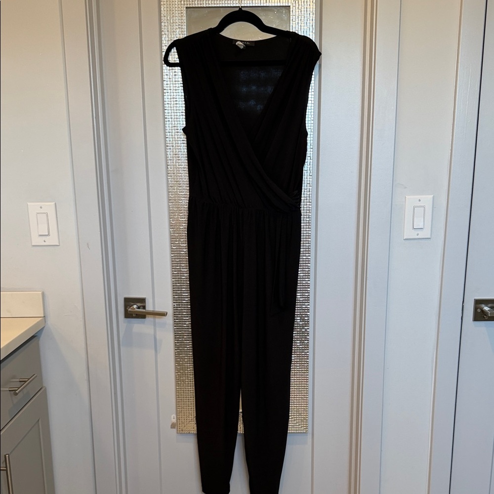 Tahari Black Sleeveless Surplice Jumpsuit